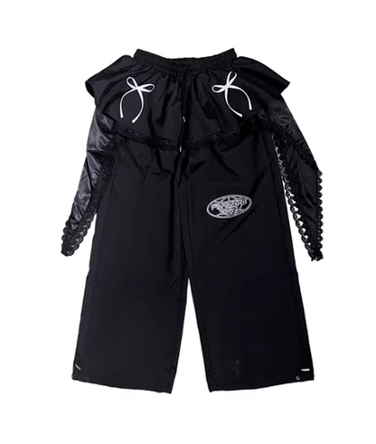 Design-Detail Lace Ruffle Skirt Wide-Leg Pants