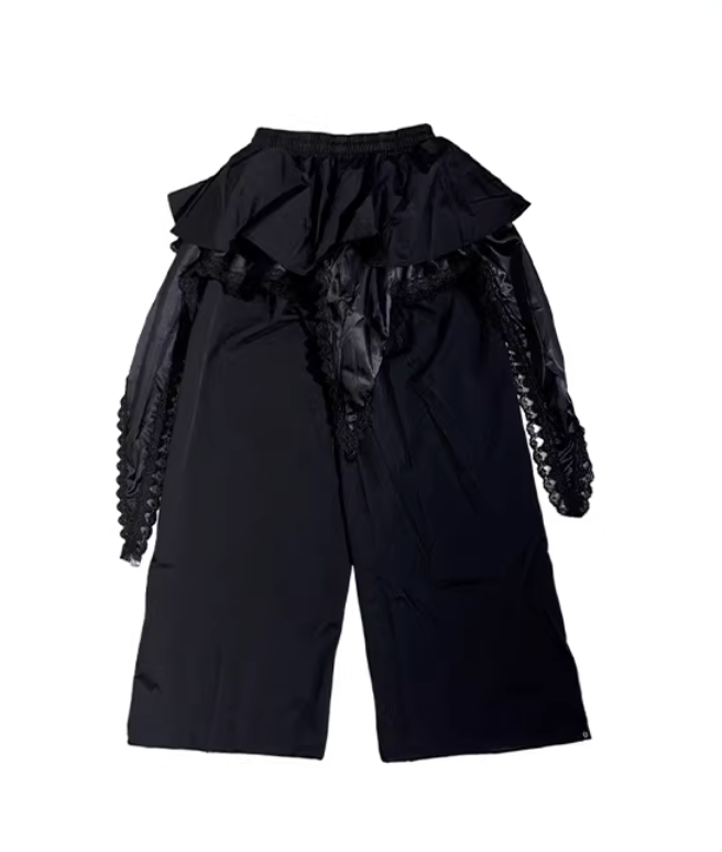 Design-Detail Lace Ruffle Skirt Wide-Leg Pants