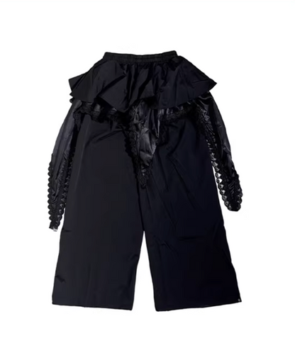 Design-Detail Lace Ruffle Skirt Wide-Leg Pants