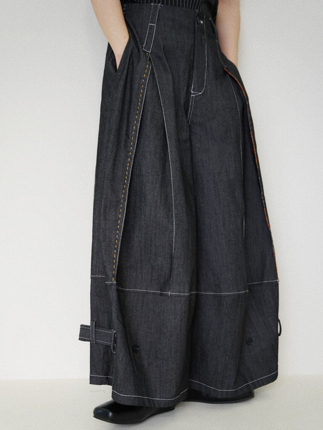 Designer Wide-Leg Button Denim Jeans