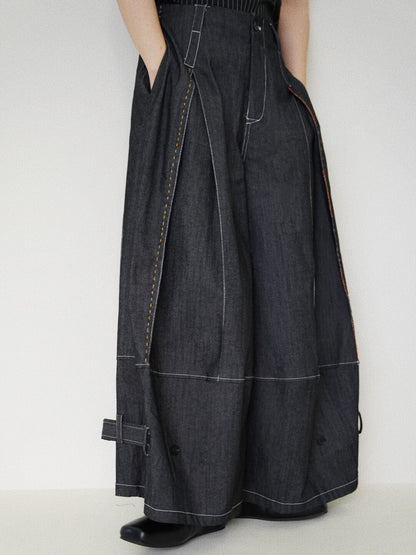 Designer Wide-Leg Button Denim Jeans
