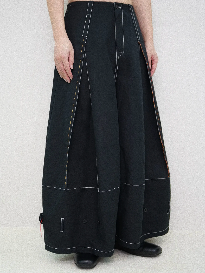 Designer Wide-Leg Button Denim Jeans