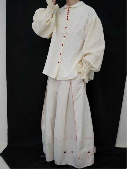 Designer Wide-Leg Button Denim Jeans