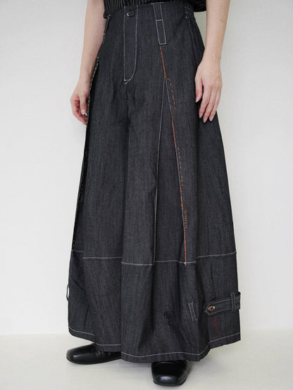 Designer Wide-Leg Button Denim Jeans