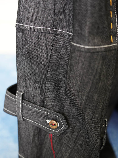 Designer Wide-Leg Button Denim Jeans