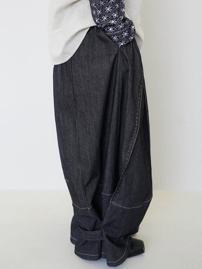 Designer Wide-Leg Button Denim Jeans