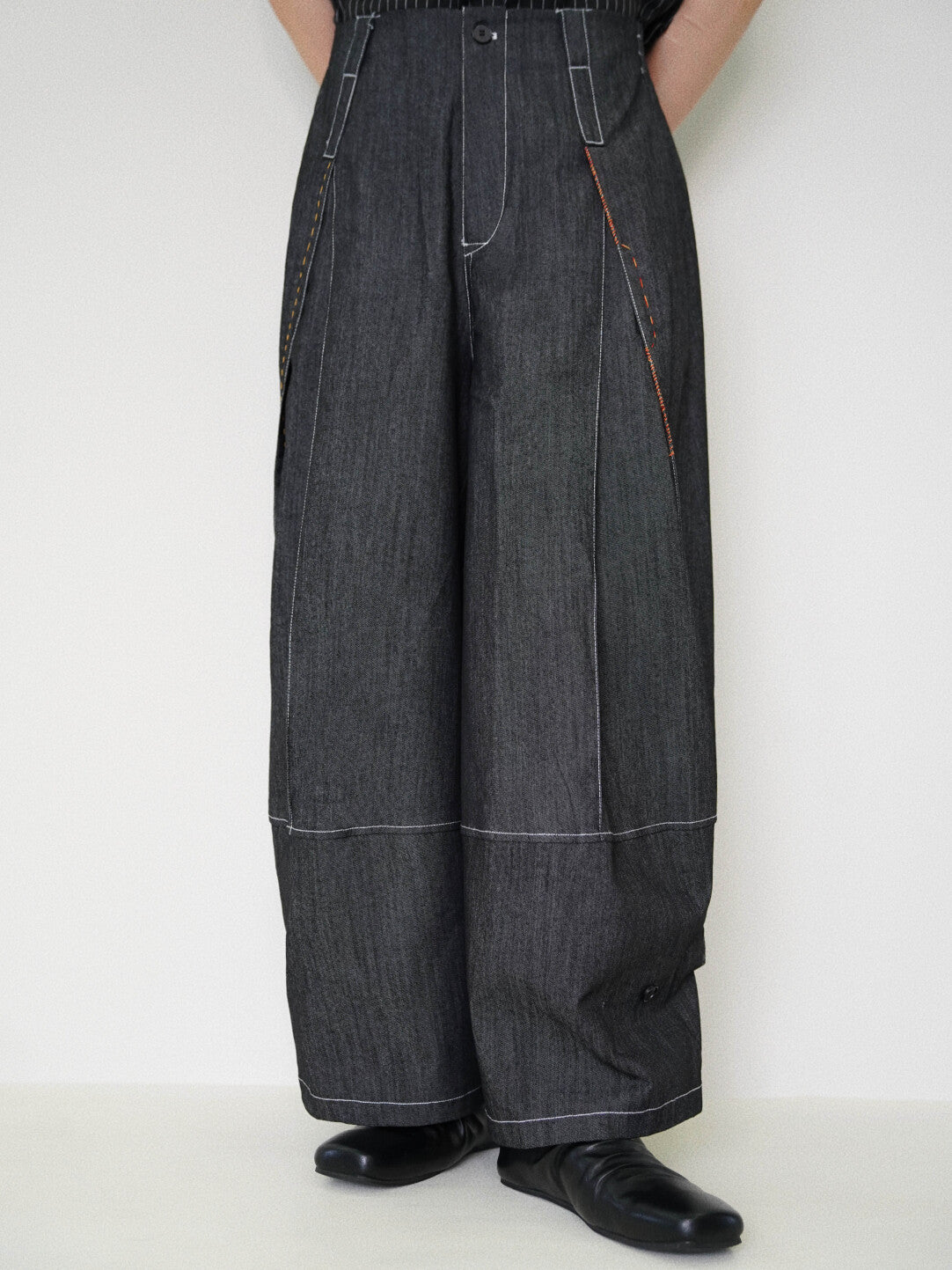 Designer Wide-Leg Button Denim Jeans