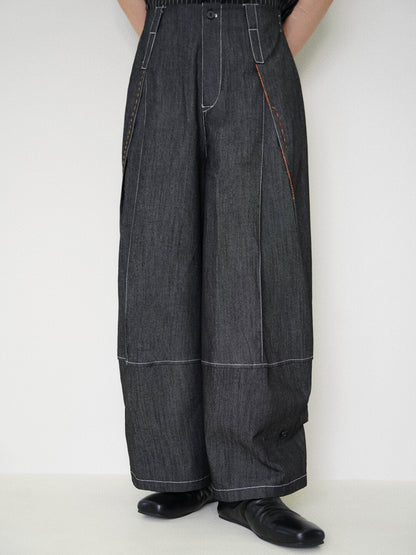 Designer Wide-Leg Button Denim Jeans