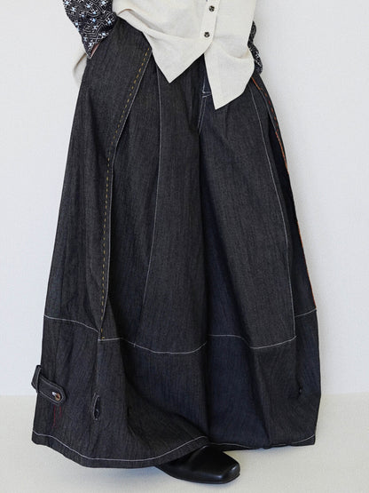 Designer Wide-Leg Button Denim Jeans