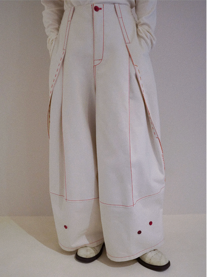 Designer Wide-Leg Button Denim Jeans