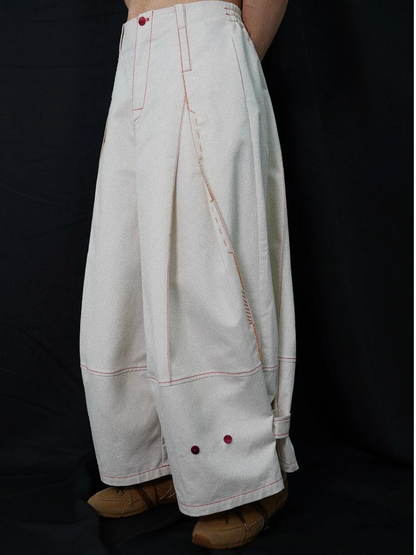 Designer Wide-Leg Button Denim Jeans