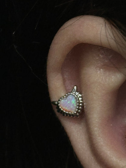 Devil Heart Opal Threaded Screw Flat Black Earring