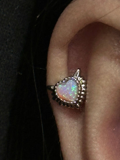 Devil Heart Opal Threaded Screw Flat Black Earring