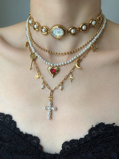 Diana Original Multi-Layer Cross Pearl Necklace
