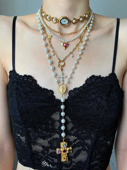 Diana Original Multi-Layer Cross Pearl Necklace