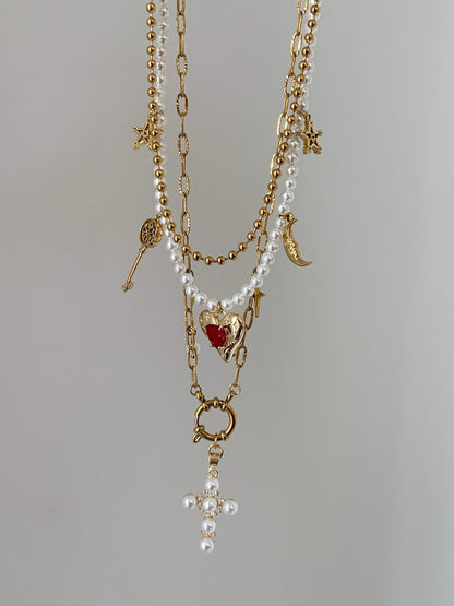 Diana Original Multi-Layer Cross Pearl Necklace