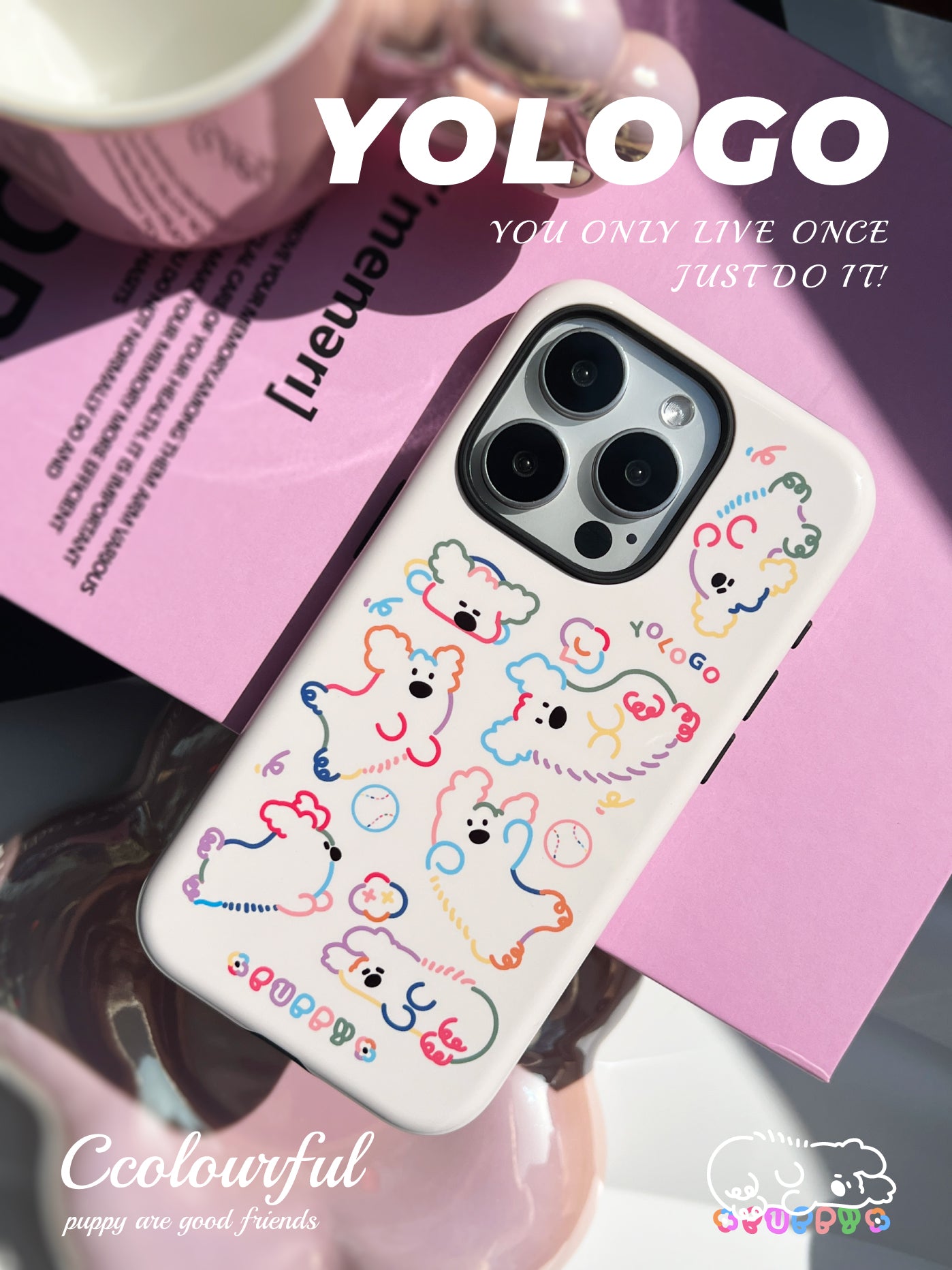 Dopamine Puppy Printed Double Layer Phone Case