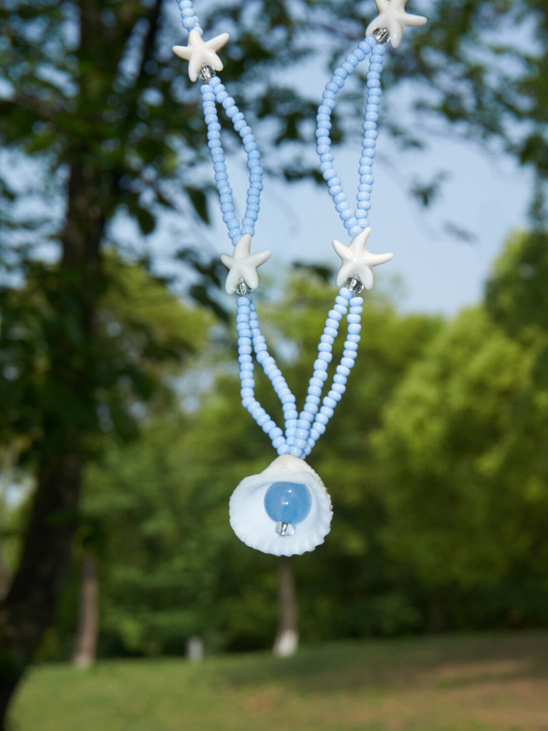 Double-Layered Shell Starfish Beaded Necklace