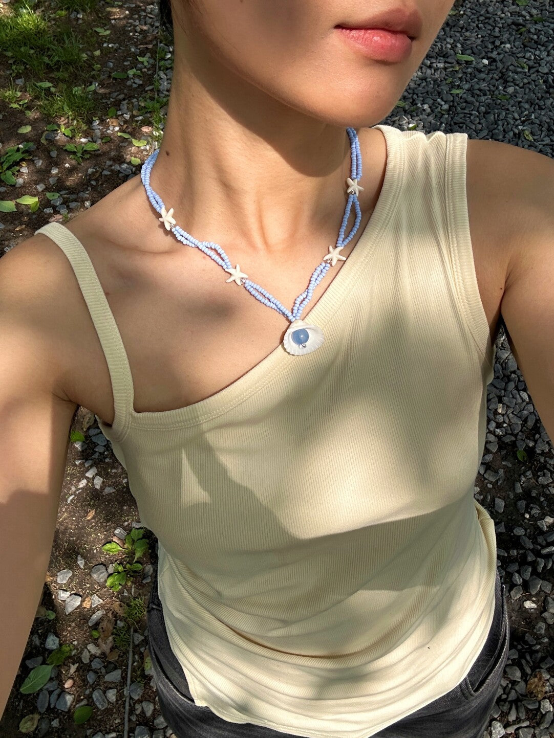 Double-Layered Shell Starfish Beaded Necklace