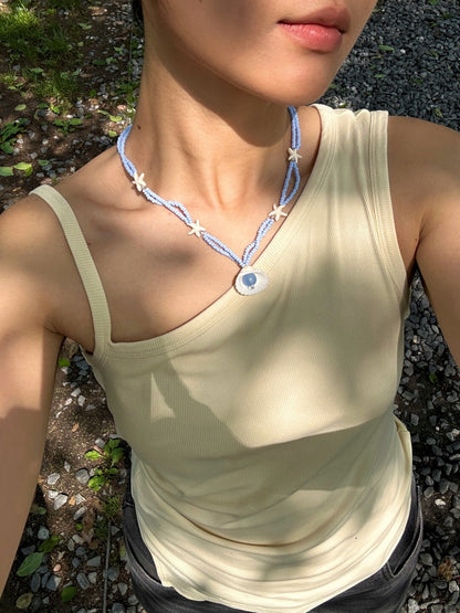 Double-Layered Shell Starfish Beaded Necklace