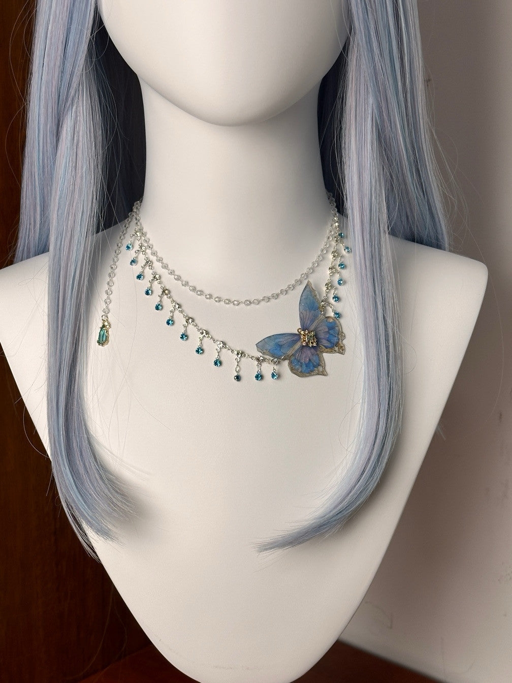 Double Strand Blue Butterfly Necklace