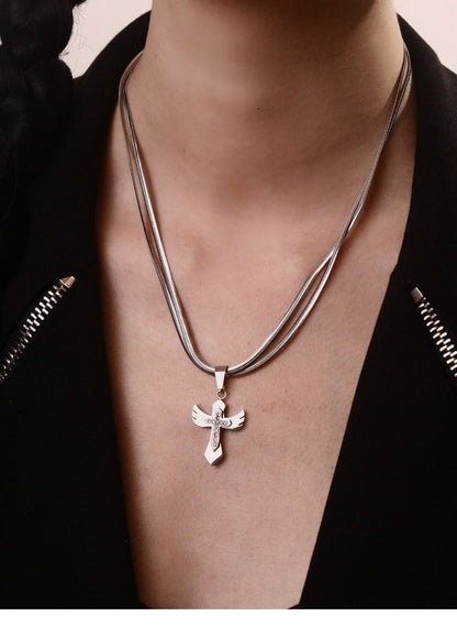 Double Strand Cross Wing Metal Necklace