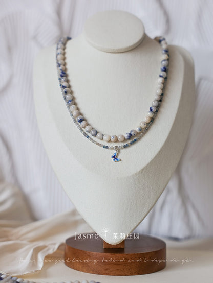 Double Strand Dumortierite Butterfly Pendant Necklace
