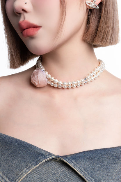Double Strand Pearl Rose Choker