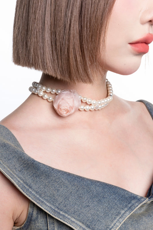 Double Strand Pearl Rose Choker