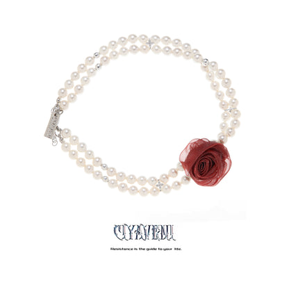 Double Strand Pearl Rose Choker