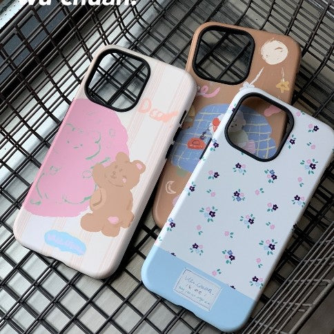 Drawing Bear Printed Double Layer Phone Case