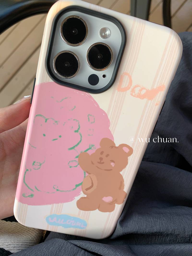 Drawing Bear Printed Double Layer Phone Case