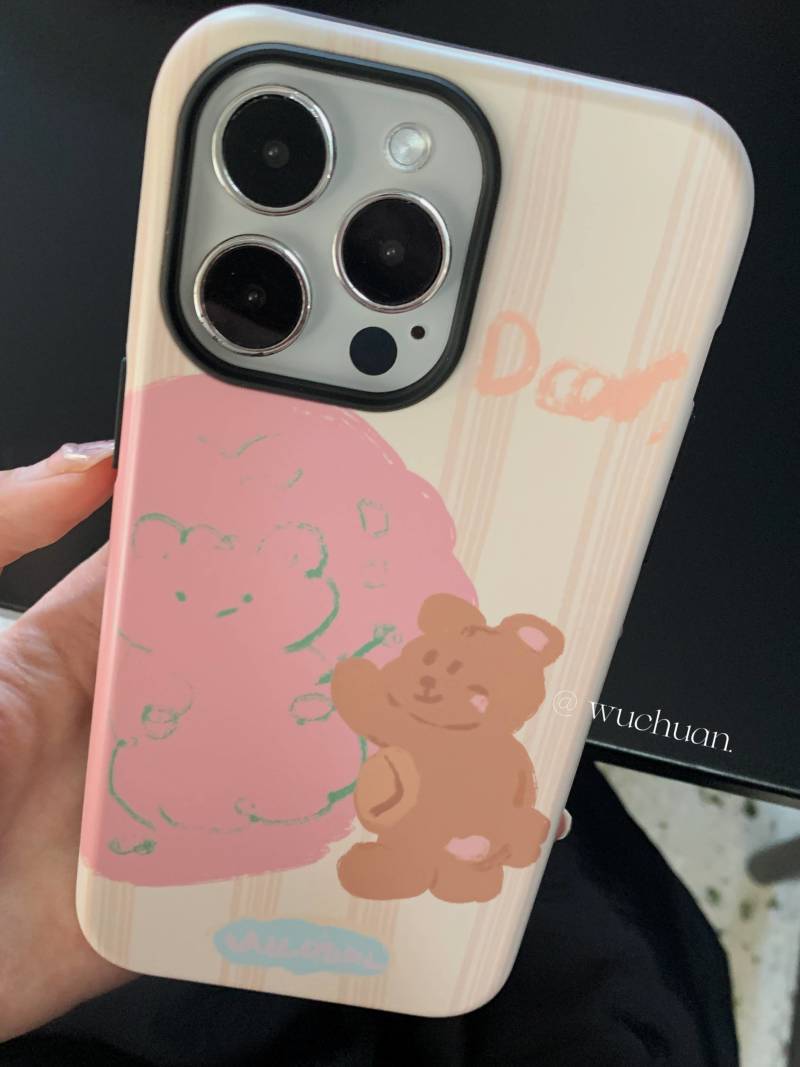 Drawing Bear Printed Double Layer Phone Case