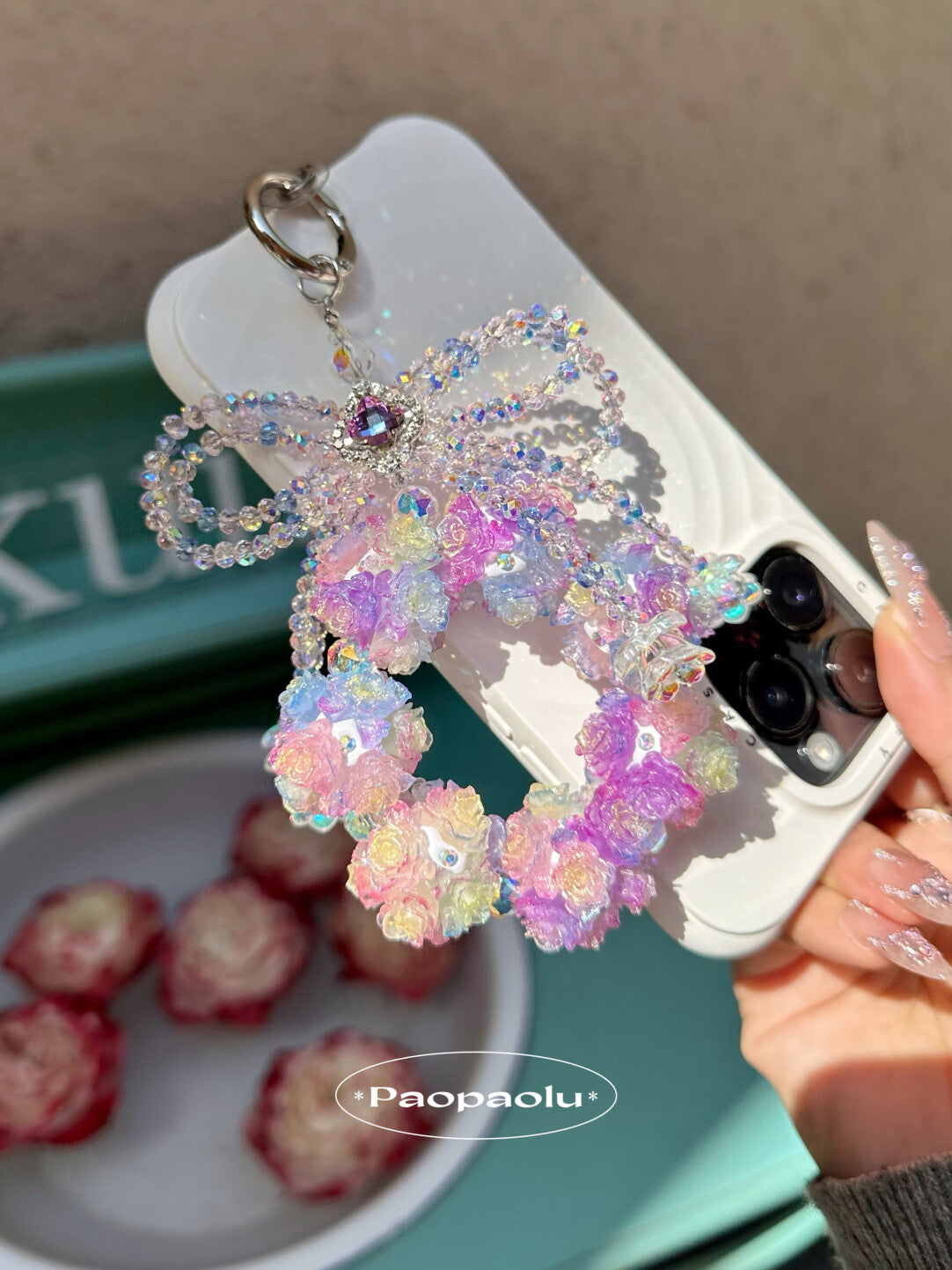 Dreamy Flower Ball Bow Phone Charm