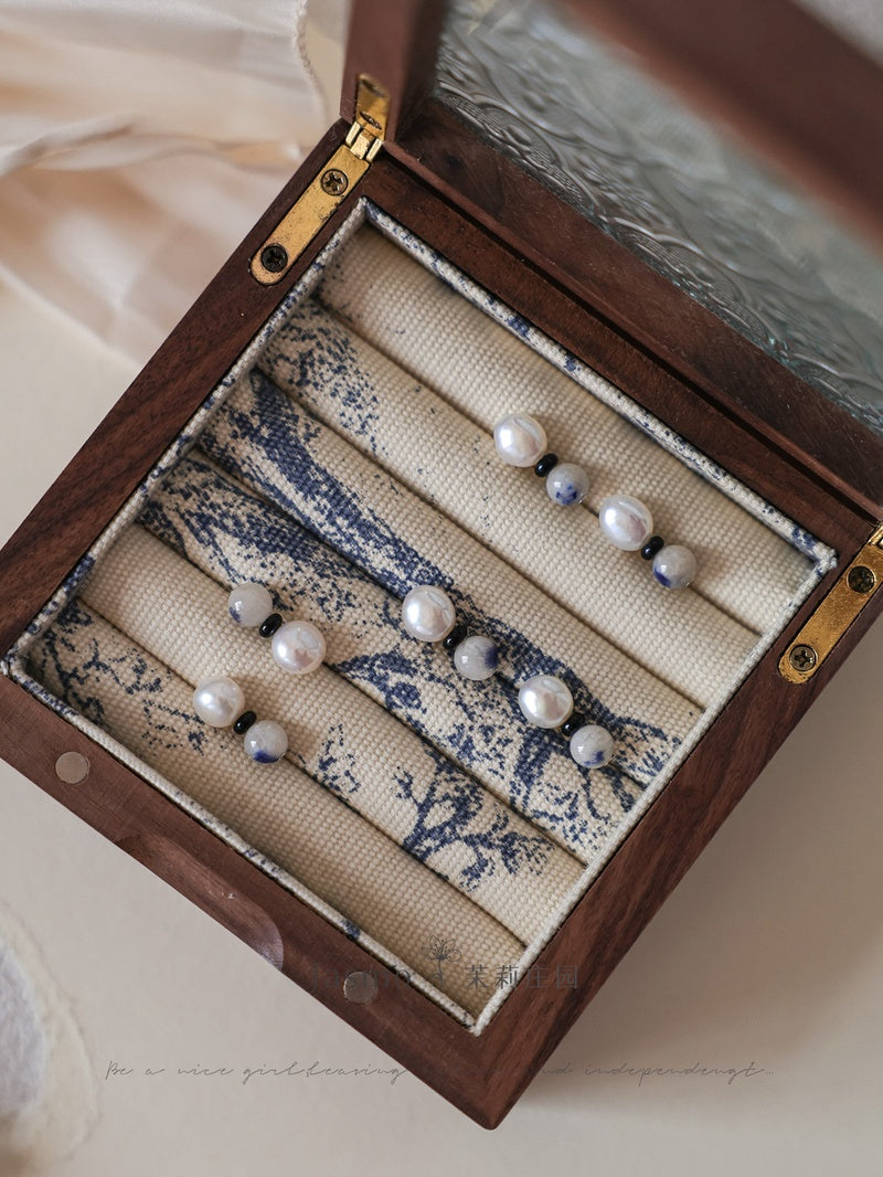 Dumortierite Freshwater Pearl Earrings