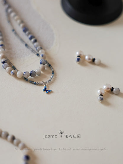 Dumortierite Freshwater Pearl Earrings