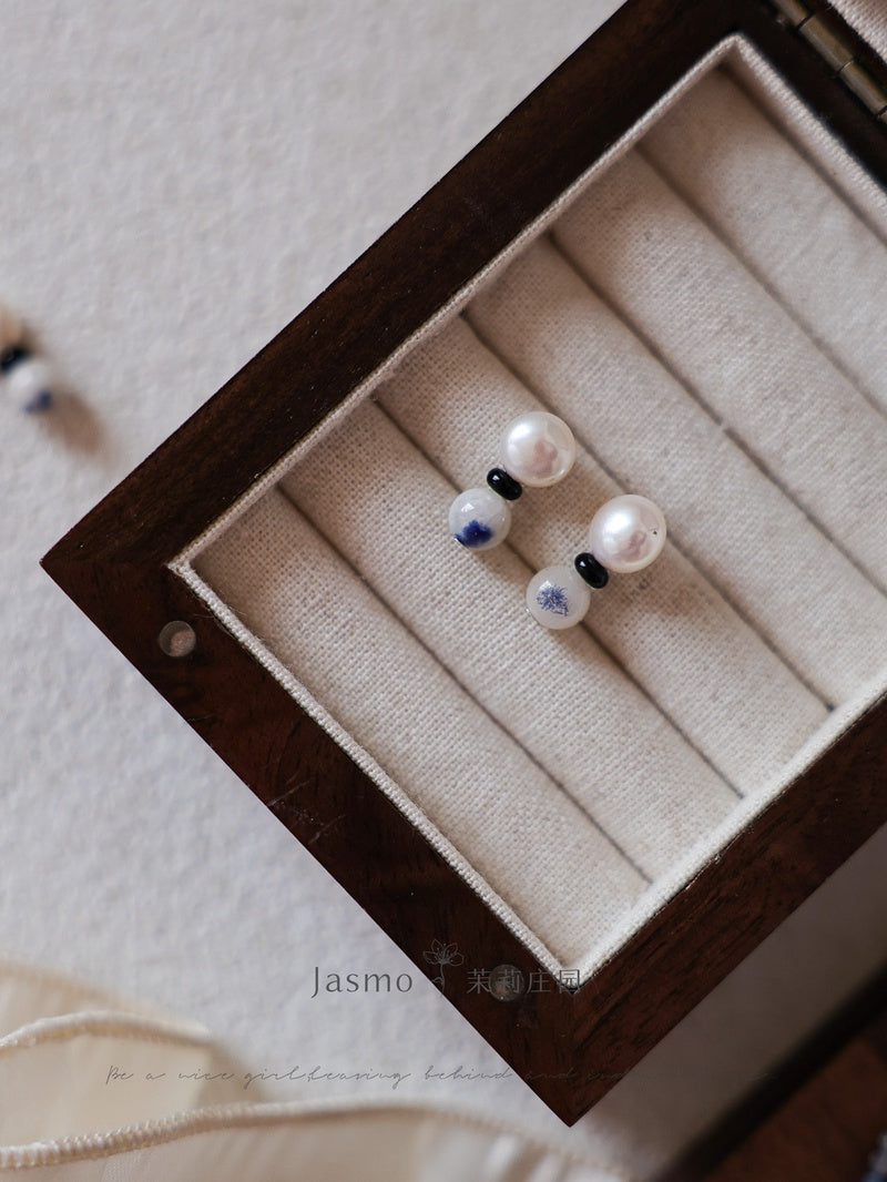 Dumortierite Freshwater Pearl Earrings