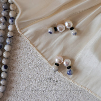 Dumortierite Freshwater Pearl Earrings