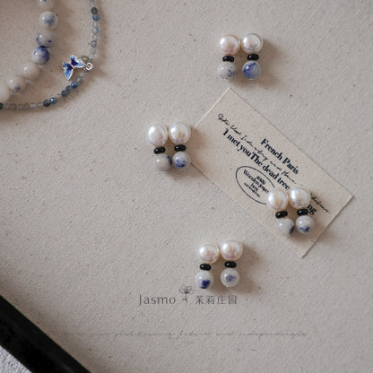 Dumortierite Freshwater Pearl Earrings