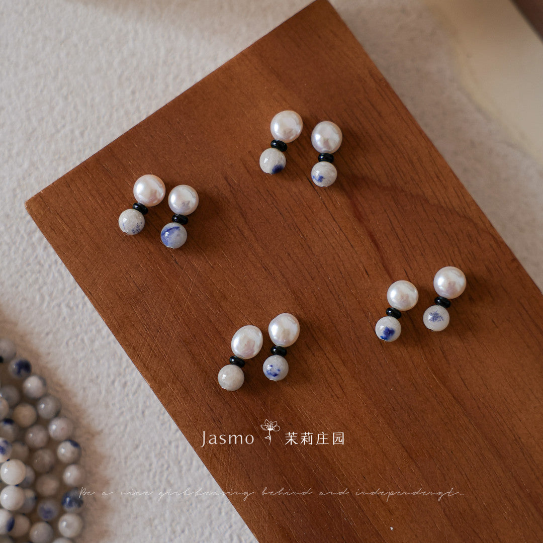 Dumortierite Freshwater Pearl Earrings
