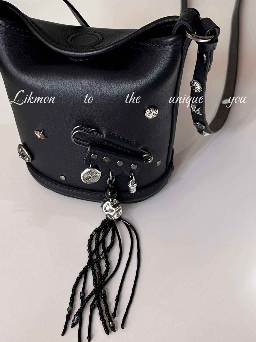 Edgy Metal Safety Pin Black Leather Bag | Bag | Three Fleas