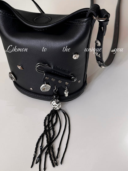 Edgy Metal Safety Pin Black Leather Bag | Bag | Three Fleas