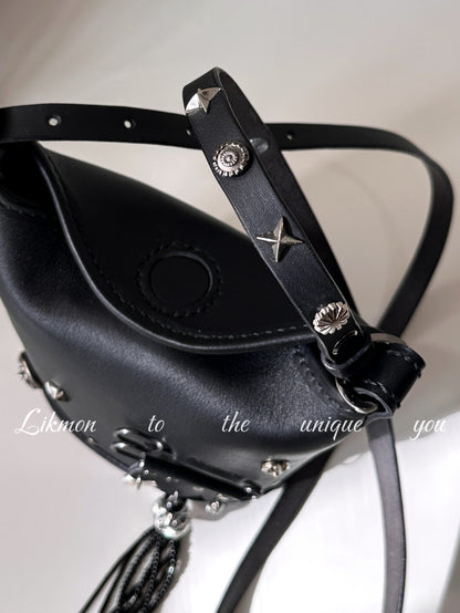 Edgy Metal Safety Pin Black Leather Bag | Bag | Three Fleas