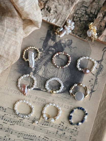 Elastic Baroque Pearl Raw Stone Ring