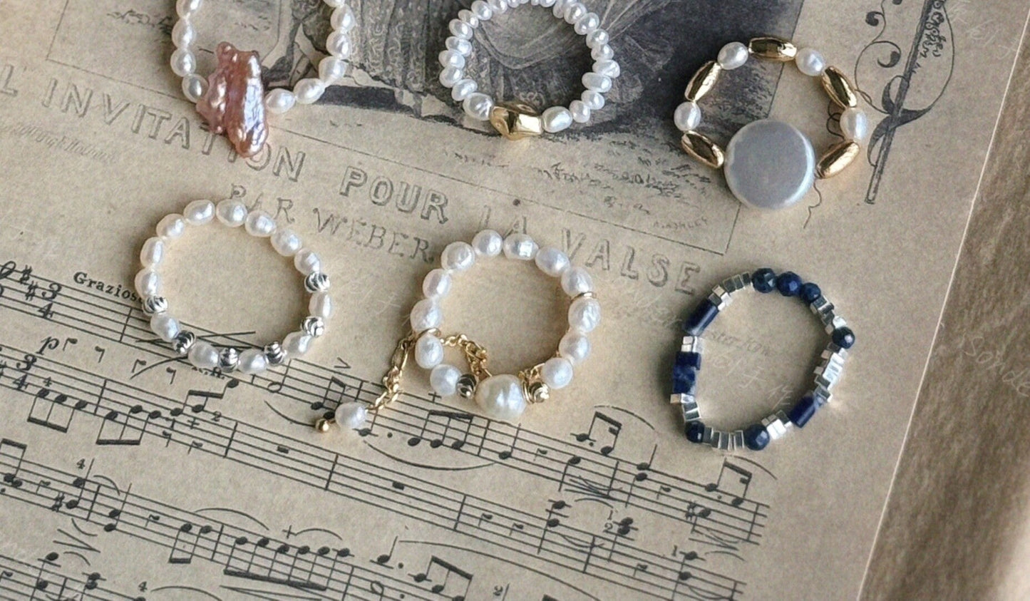 Elastic Baroque Pearl Raw Stone Ring