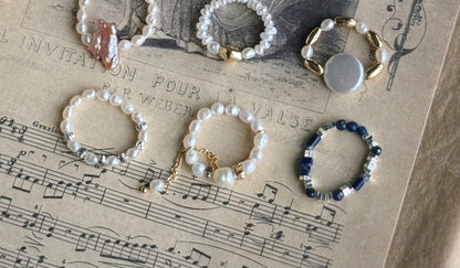 Elastic Baroque Pearl Raw Stone Ring