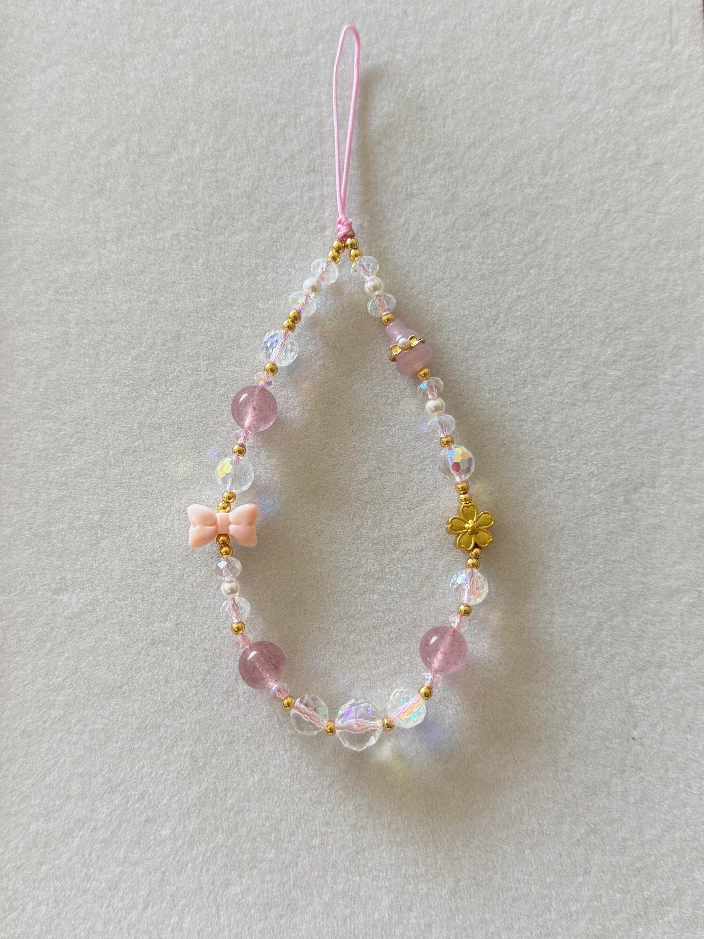 Elegant Pink Butterfly Pearl Beaded Phone Charm