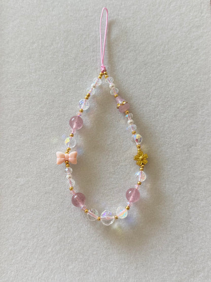 Elegant Pink Butterfly Pearl Beaded Phone Charm