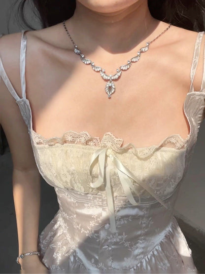 Elegant Ruffle Wing Silver Necklace