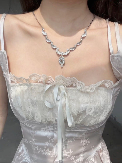 Elegant Ruffle Wing Silver Necklace